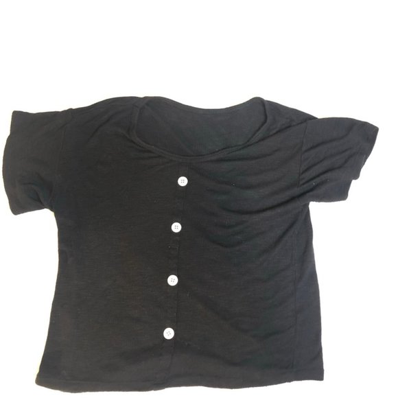 Black Ribbed Crop Top with White Buttons - Picture 6 of 6